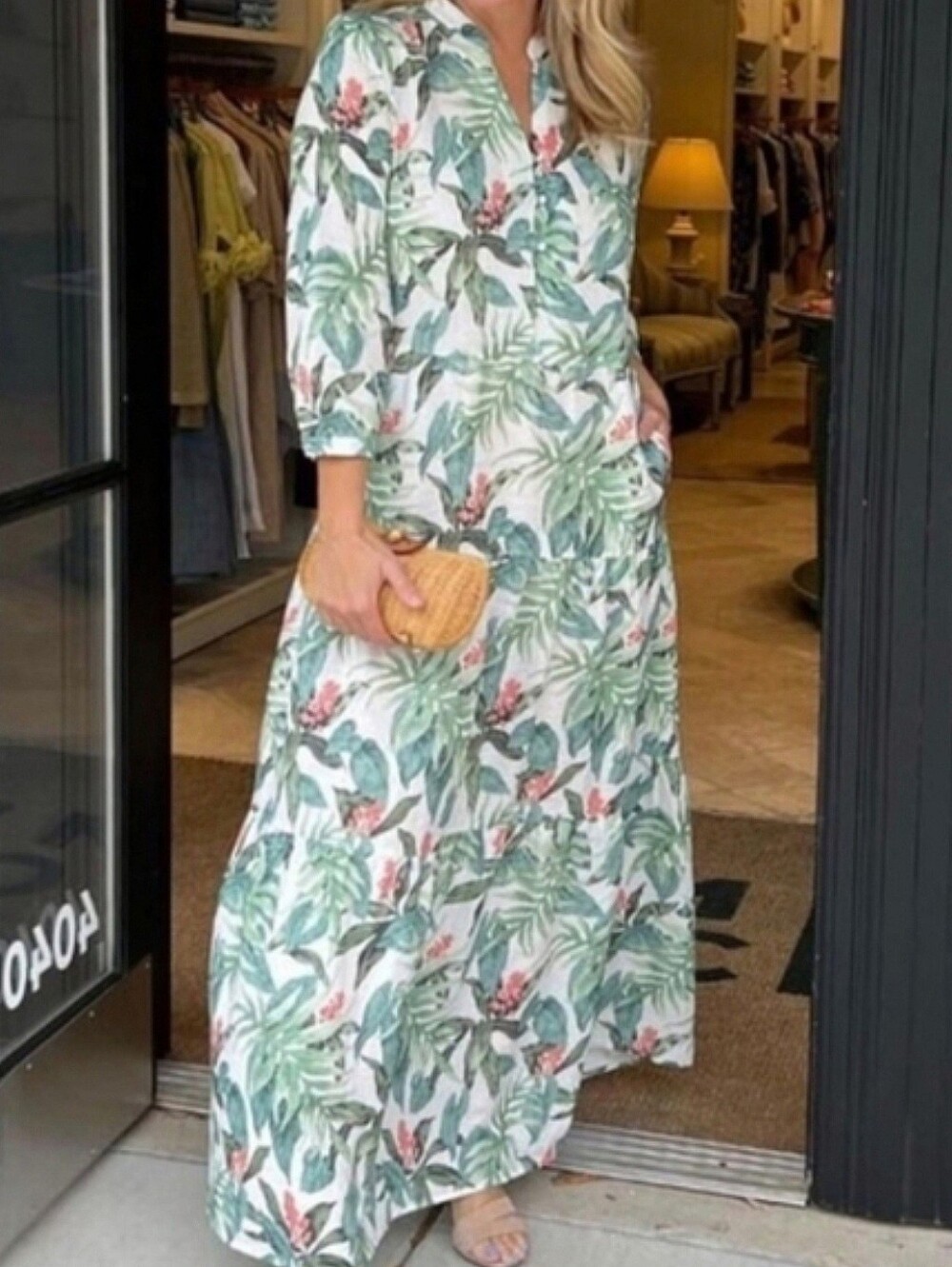 J. McLaughlin Cunningham Palm Print Linen Blend Tiered Shirt Dress M Resort - Picture 14 of 15
